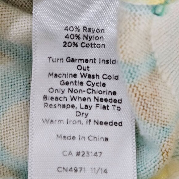 Talbots Sweater LP Faux Button-Back Pear Print Green Yellow Cottagecore - Picture 8 of 10